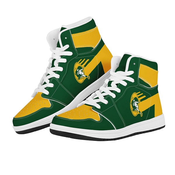 Women's Green Bay Packers High Top Leather AJ1 Sneakers 001